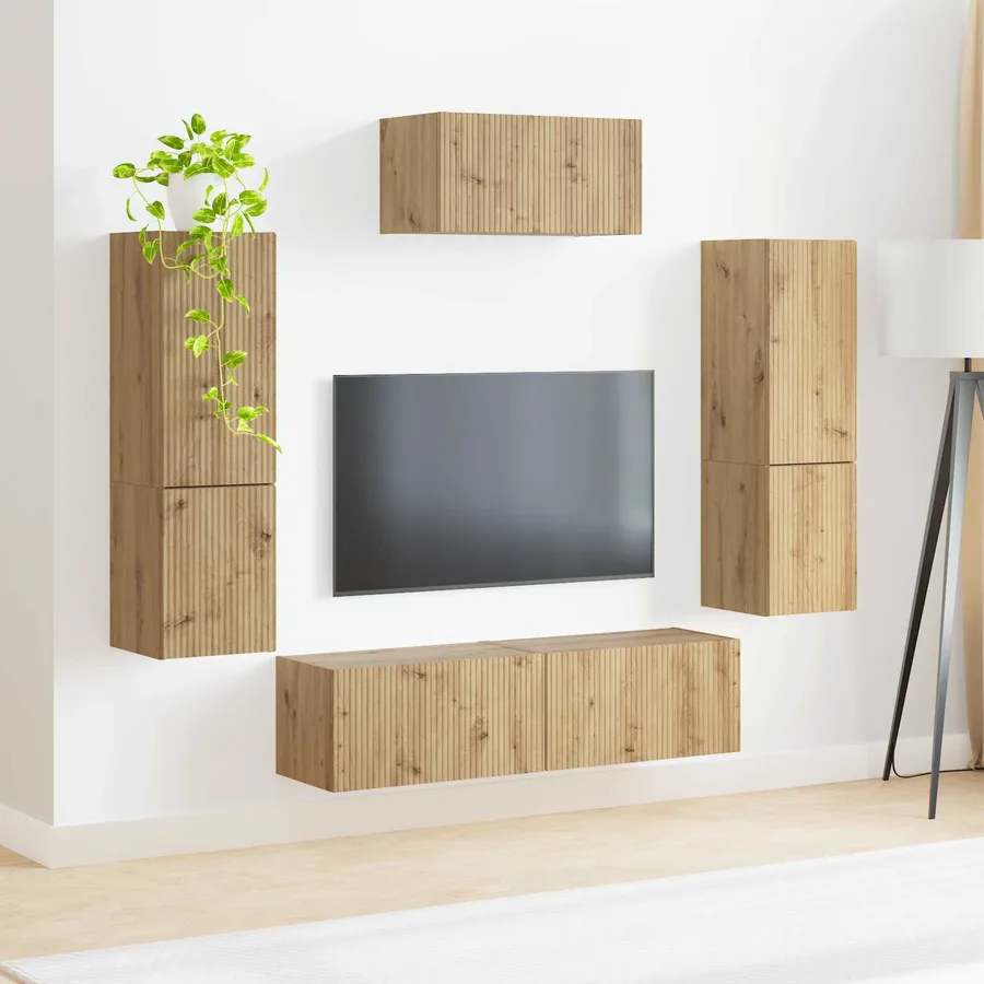 Ensemble meuble TV 4 pcs Chêne artisanal Bois d'ingénierie - 4