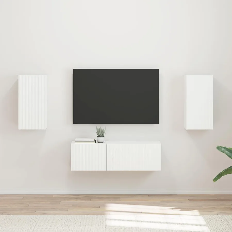 Ensemble de meuble TV mural 4 pcs Blanc Bois d'ingénierie