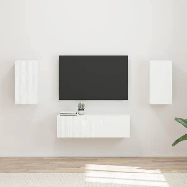 Ensemble de meuble TV mural 4 pcs Blanc Bois d'ingénierie