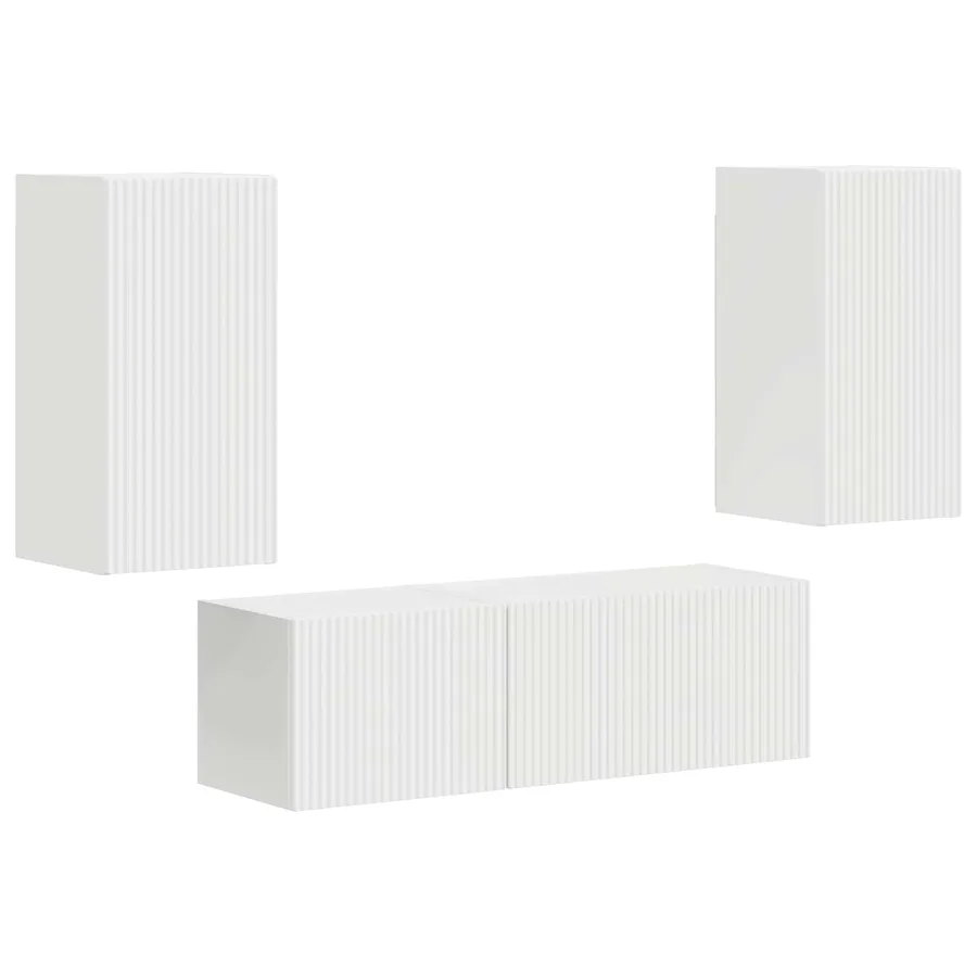 Ensemble de meuble TV mural 4 pcs Blanc Bois d'ingénierie - 2