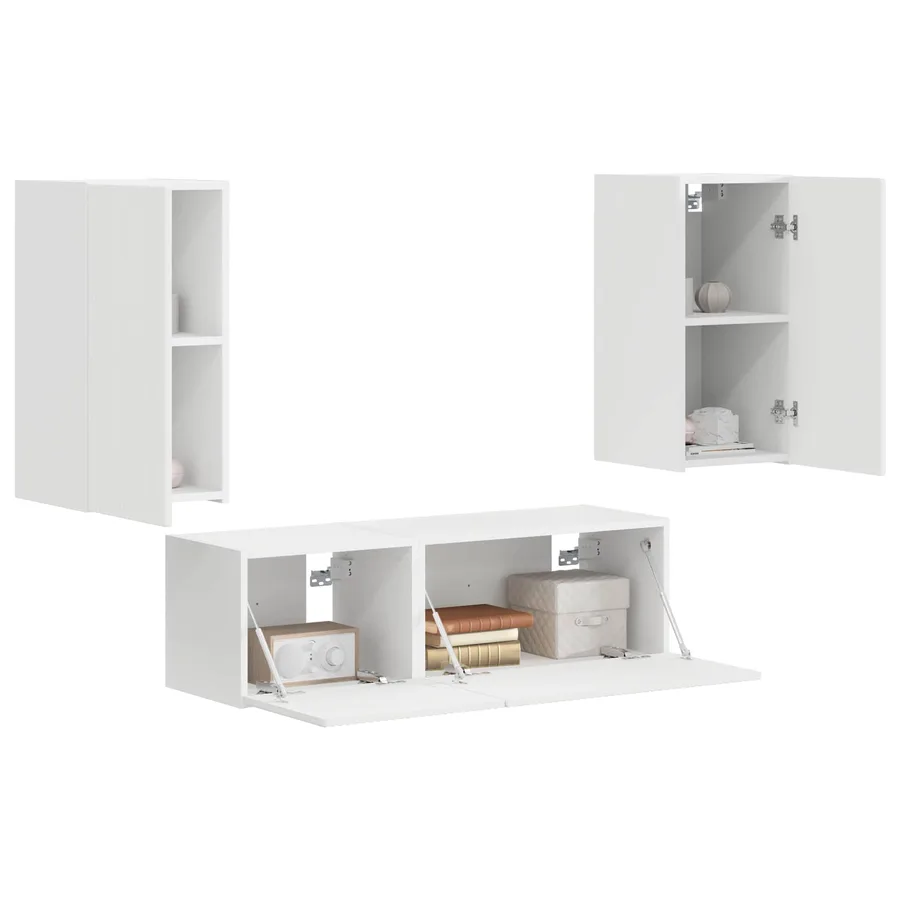 Ensemble de meuble TV mural 4 pcs Blanc Bois d'ingénierie - 3