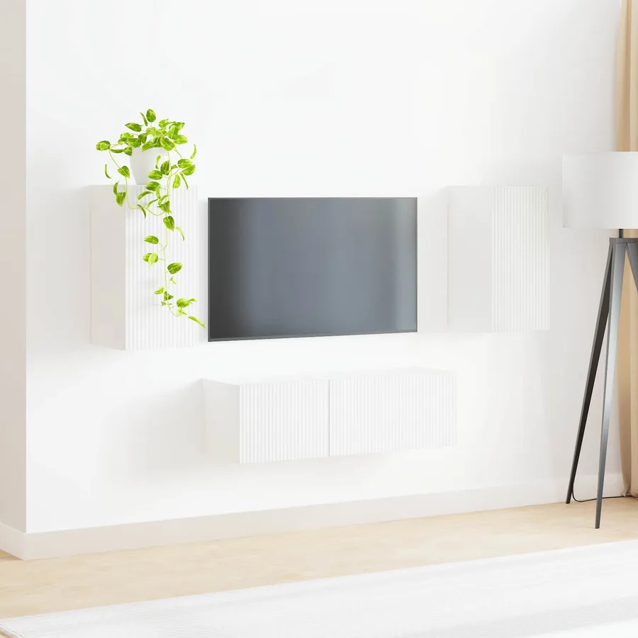 Ensemble de meuble TV mural 4 pcs Blanc Bois d'ingénierie - 4