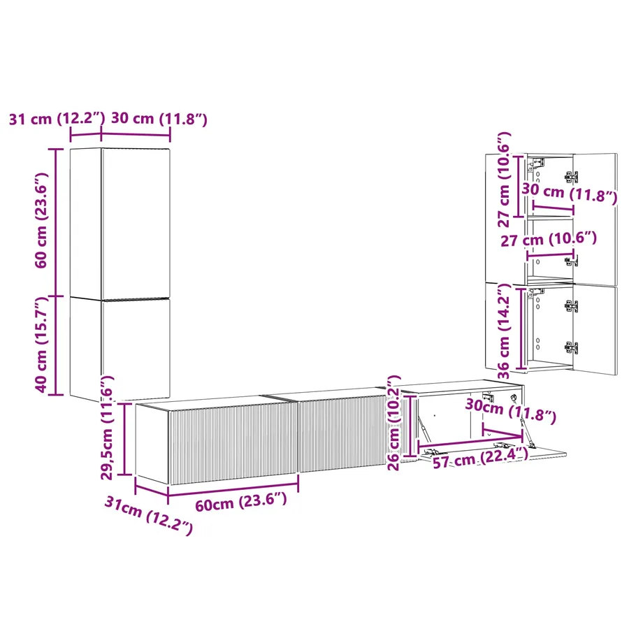 Ensemble meuble TV 4 pcs Chêne Sonoma Bois d'ingénierie - 15