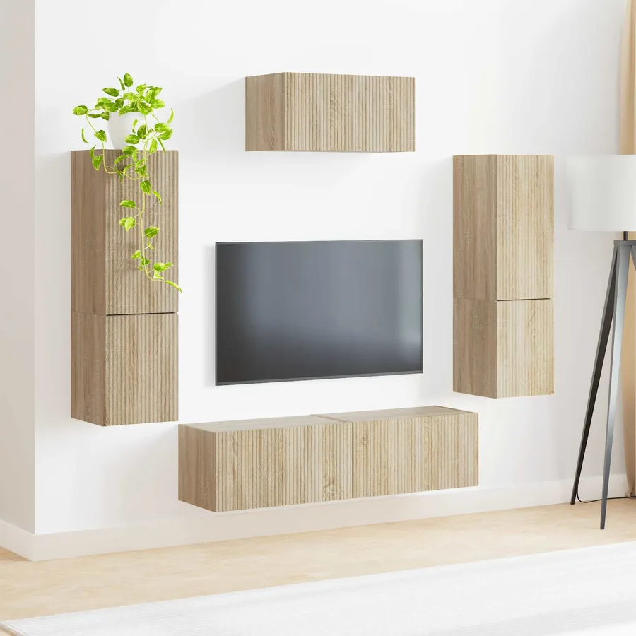 Ensemble meuble TV 4 pcs Chêne Sonoma Bois d'ingénierie - 4