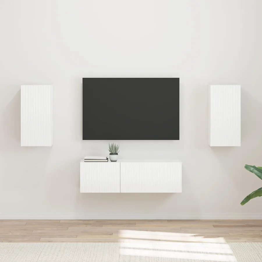 Ensemble de meuble TV mural Montage mural 4 pcs Blanc brillant