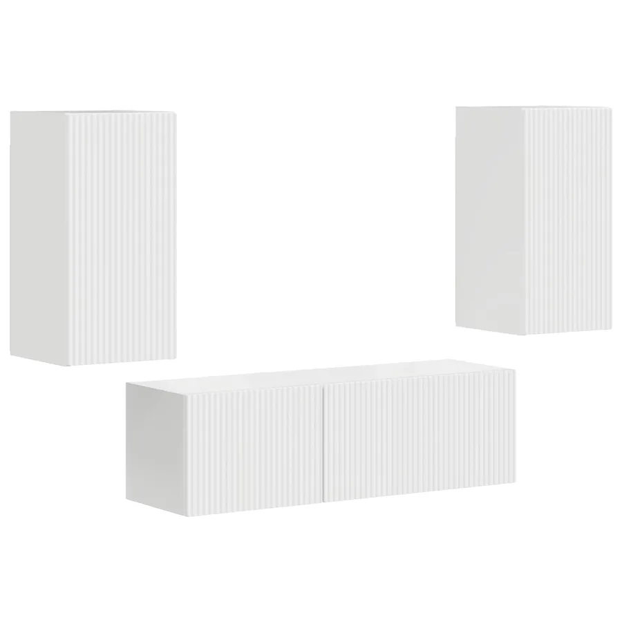 Ensemble de meuble TV mural Montage mural 4 pcs Blanc brillant - 2