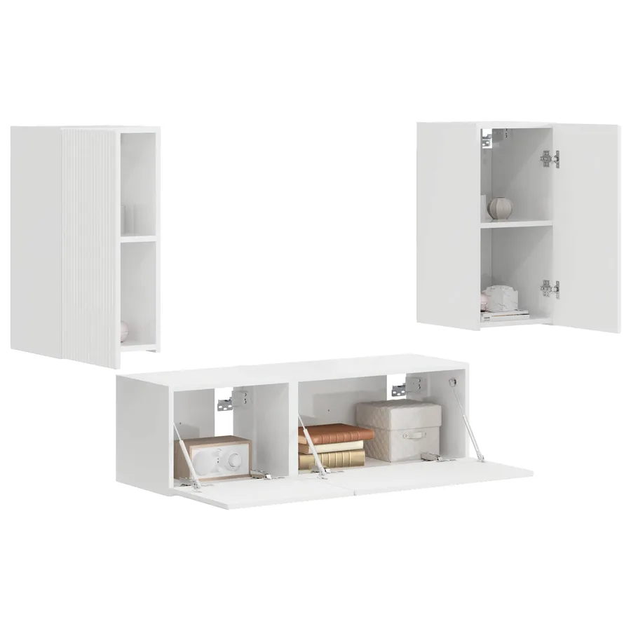 Ensemble de meuble TV mural Montage mural 4 pcs Blanc brillant - 3