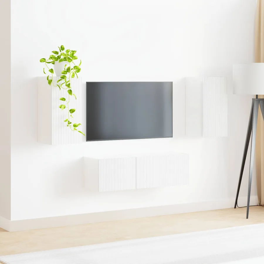 Ensemble de meuble TV mural Montage mural 4 pcs Blanc brillant - 4