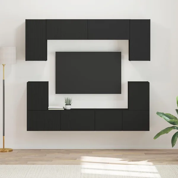 Ensemble meuble TV Montage mural 5 pcs Noir Bois d'ingénierie