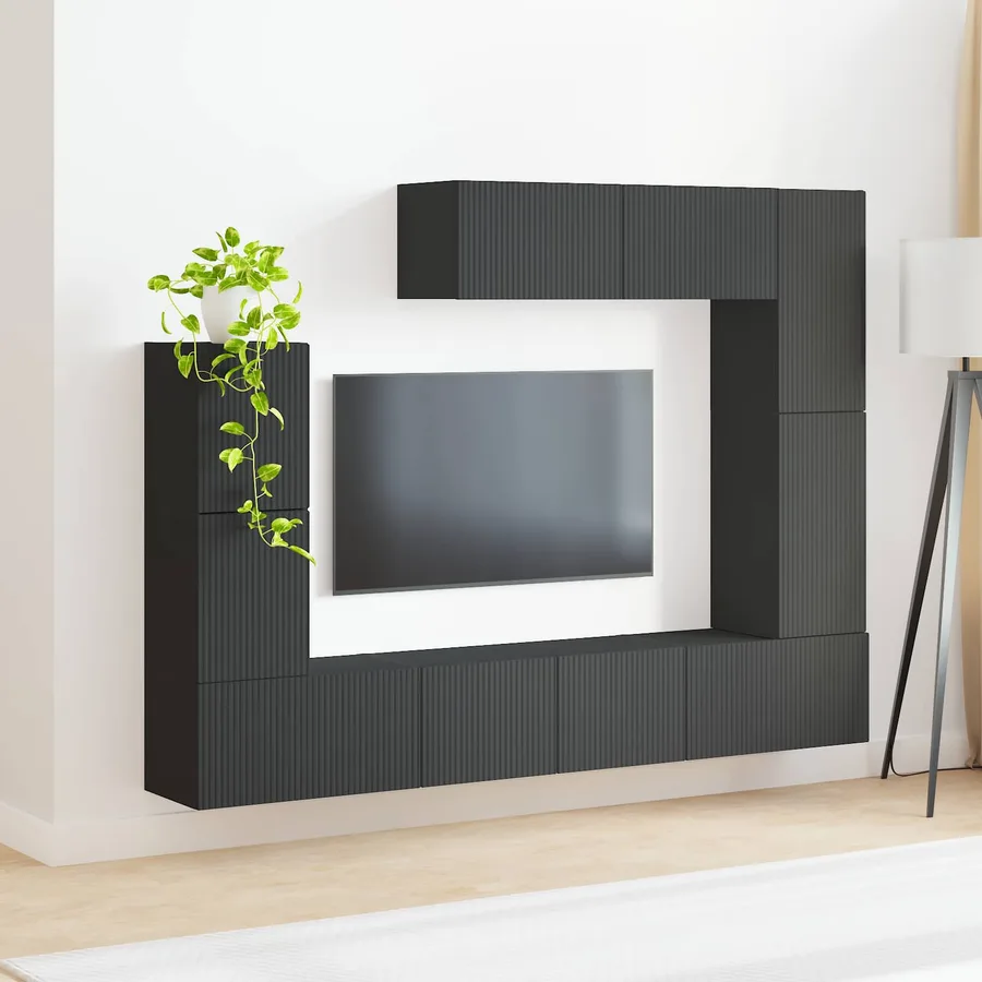 Ensemble meuble TV Montage mural 5 pcs Noir Bois d'ingénierie - 4
