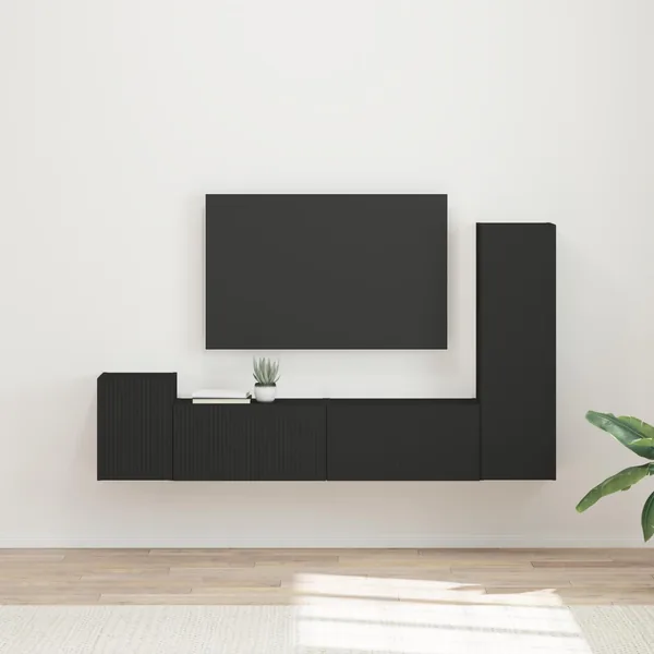 Ensemble meuble TV Montage mural 4 pcs Noir Bois d'ingénierie