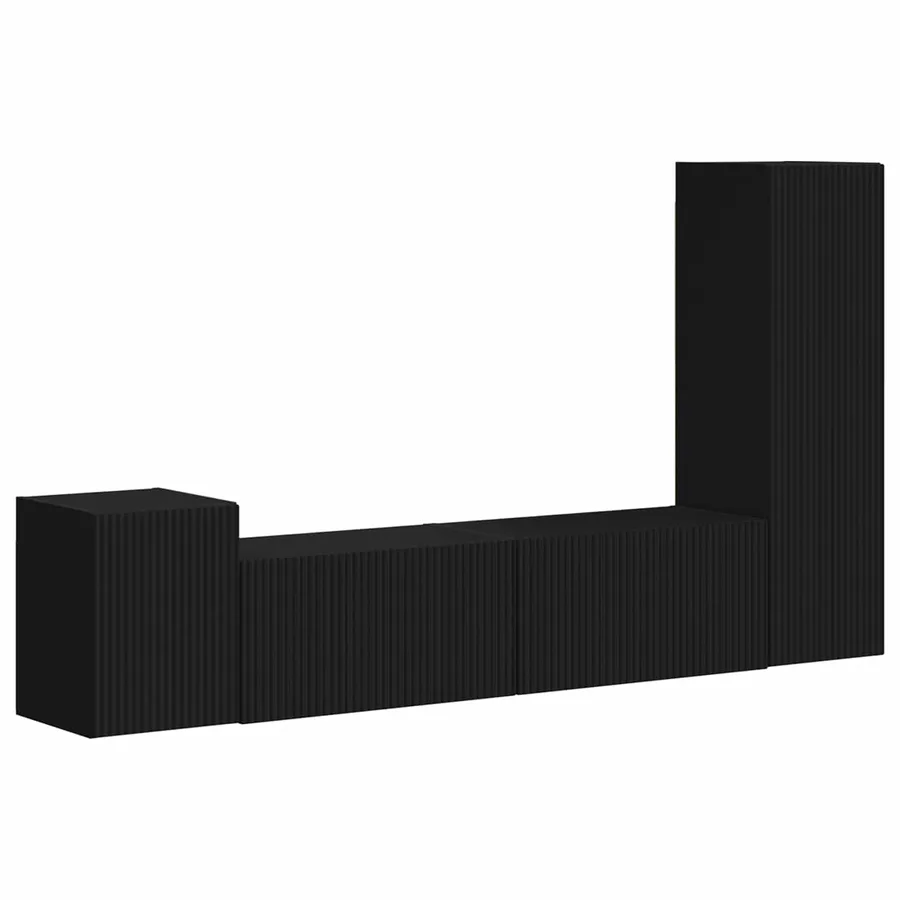 Ensemble meuble TV Montage mural 4 pcs Noir Bois d'ingénierie - 2