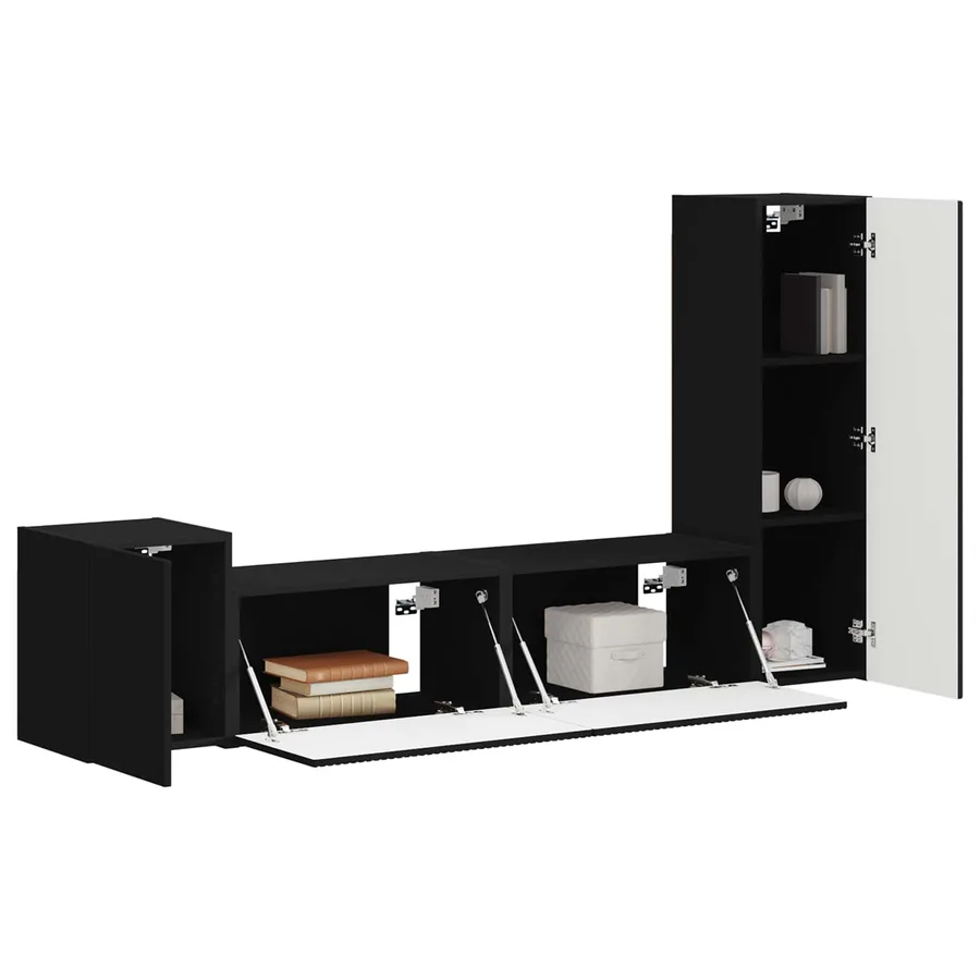 Ensemble meuble TV Montage mural 4 pcs Noir Bois d'ingénierie - 3