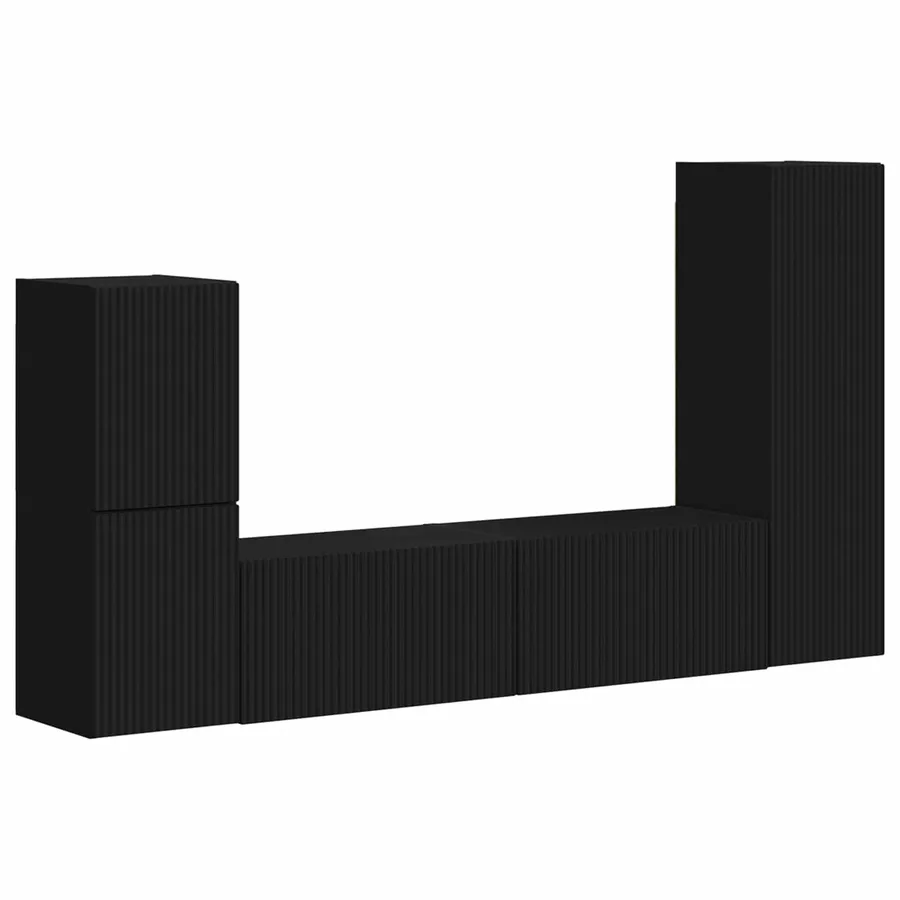 Ensemble meuble TV Montage mural 4 pcs Noir Bois d'ingénierie - 2