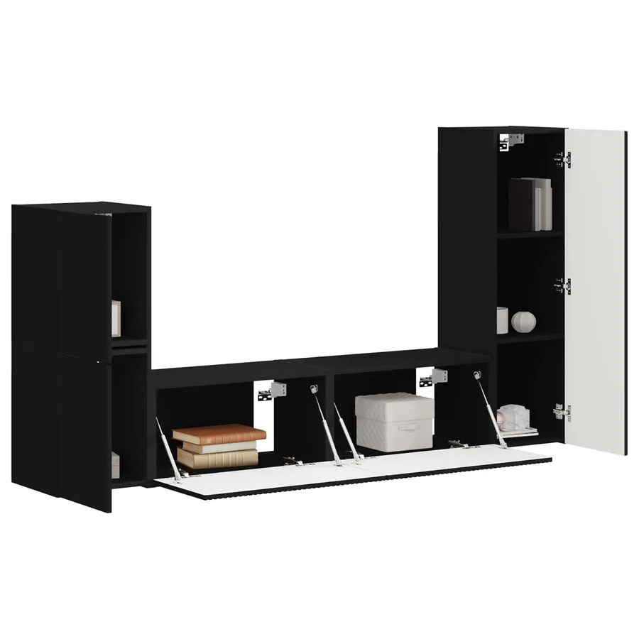 Ensemble meuble TV Montage mural 4 pcs Noir Bois d'ingénierie - 3