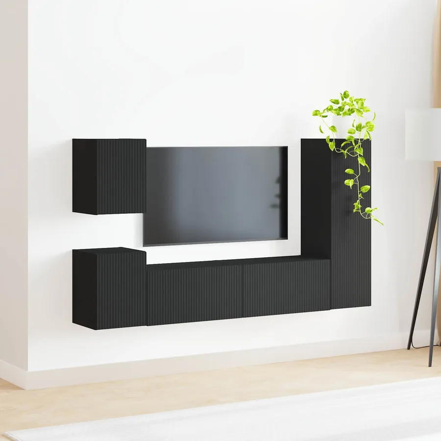 Ensemble meuble TV Montage mural 4 pcs Noir Bois d'ingénierie - 4