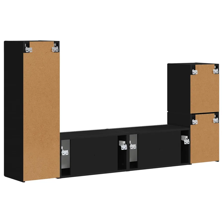 Ensemble meuble TV Montage mural 4 pcs Noir Bois d'ingénierie - 9