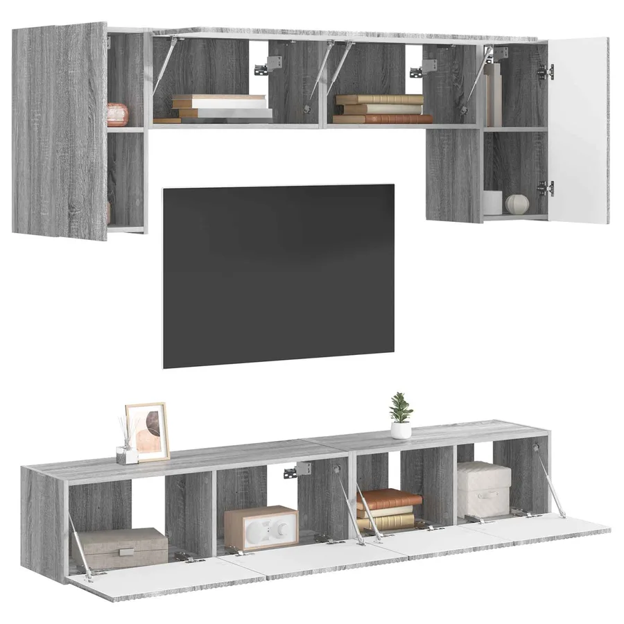 Ensemble meuble TV 4 pcs Gris Sonoma Bois d'ingénierie - 3