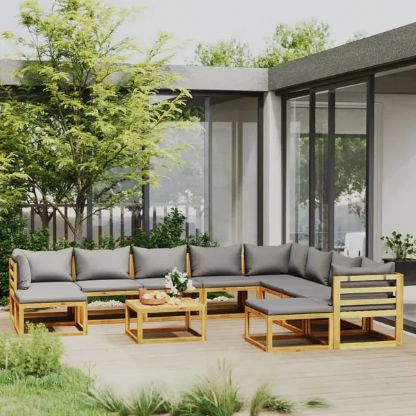 Salon de jardin 11 pcs avec coussin Bois d'acacia solide