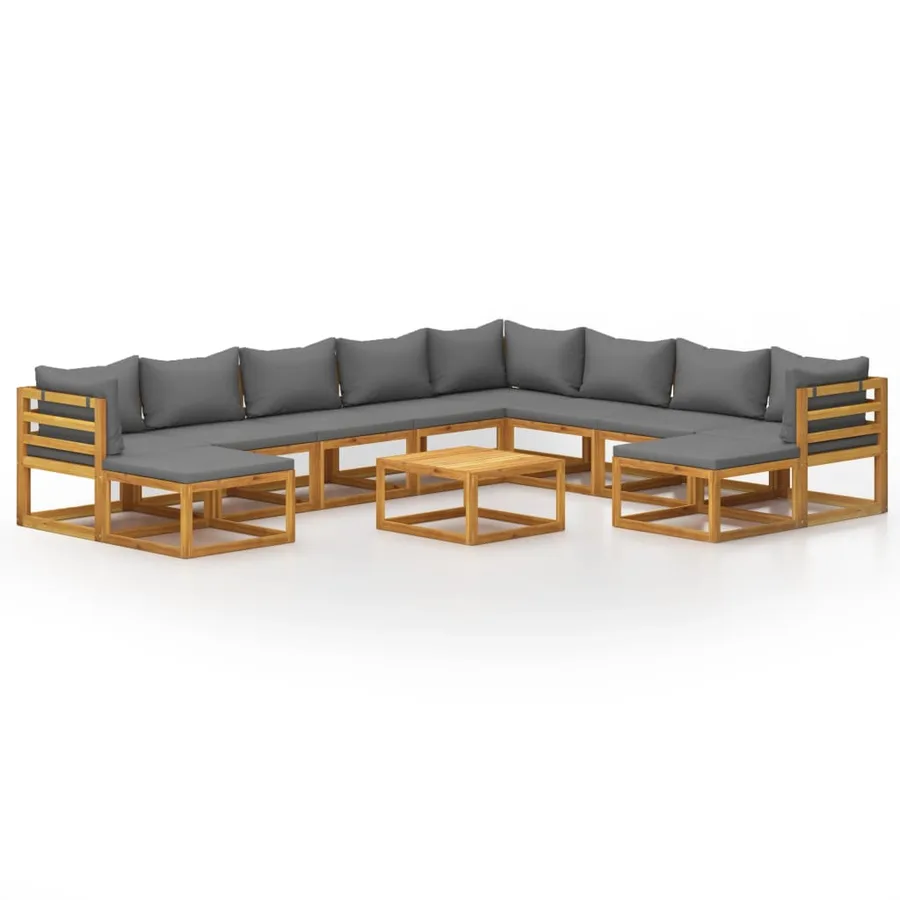 Salon de jardin 11 pcs avec coussin Bois d'acacia solide - 2