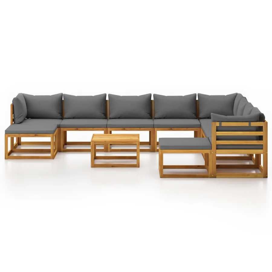 Salon de jardin 11 pcs avec coussin Bois d'acacia solide - 3
