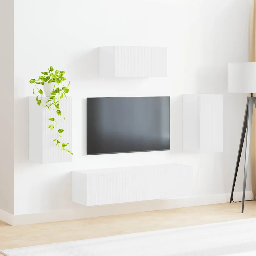 Ensemble meuble TV 5 pcs Blanc brillant Bois d'ingénierie - 4