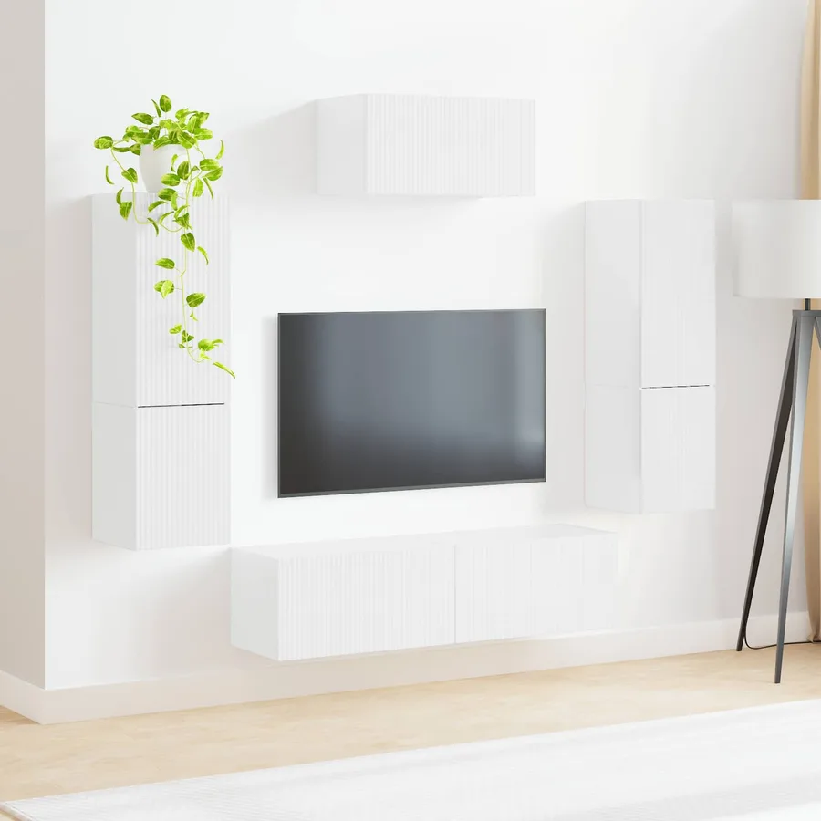 Ensemble meuble TV 4 pcs Blanc brillant Bois d'ingénierie - 4