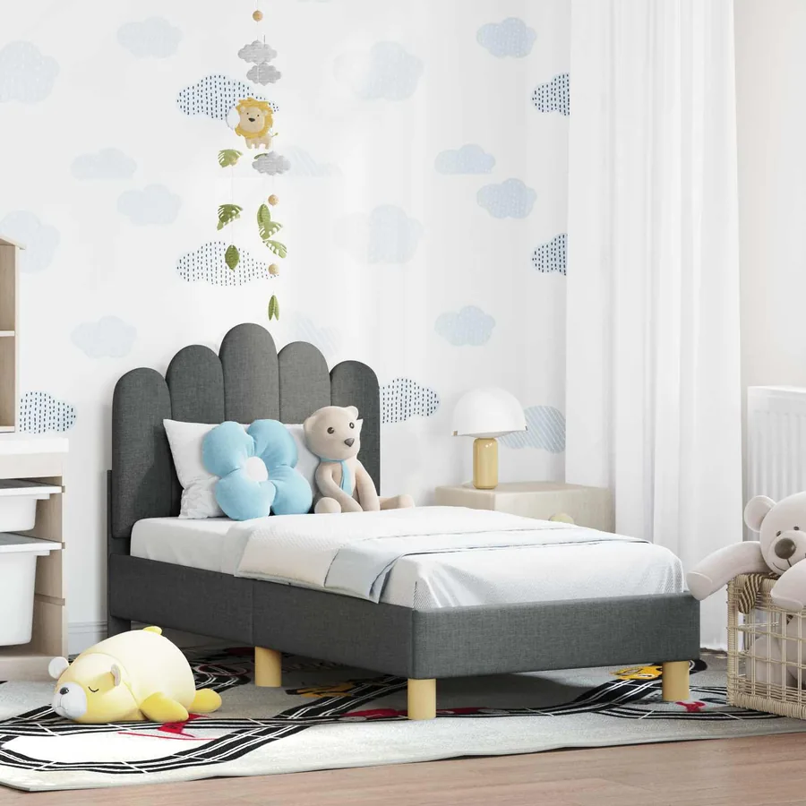 Cadre de lit pour tout-petit avec tête de lit Gris foncé Tissu