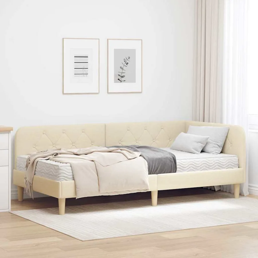 Cadre de lit d'angle Crème 90 x 190 cm tissu