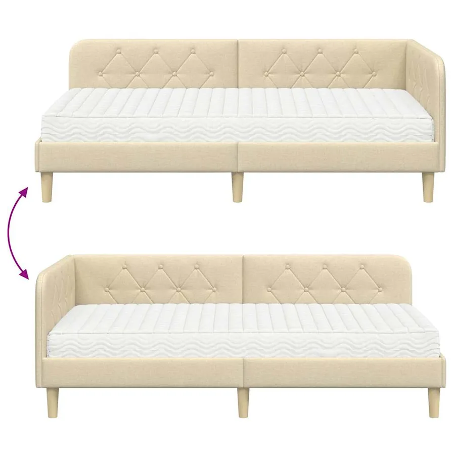 Cadre de lit d'angle Crème 90 x 190 cm tissu - 12