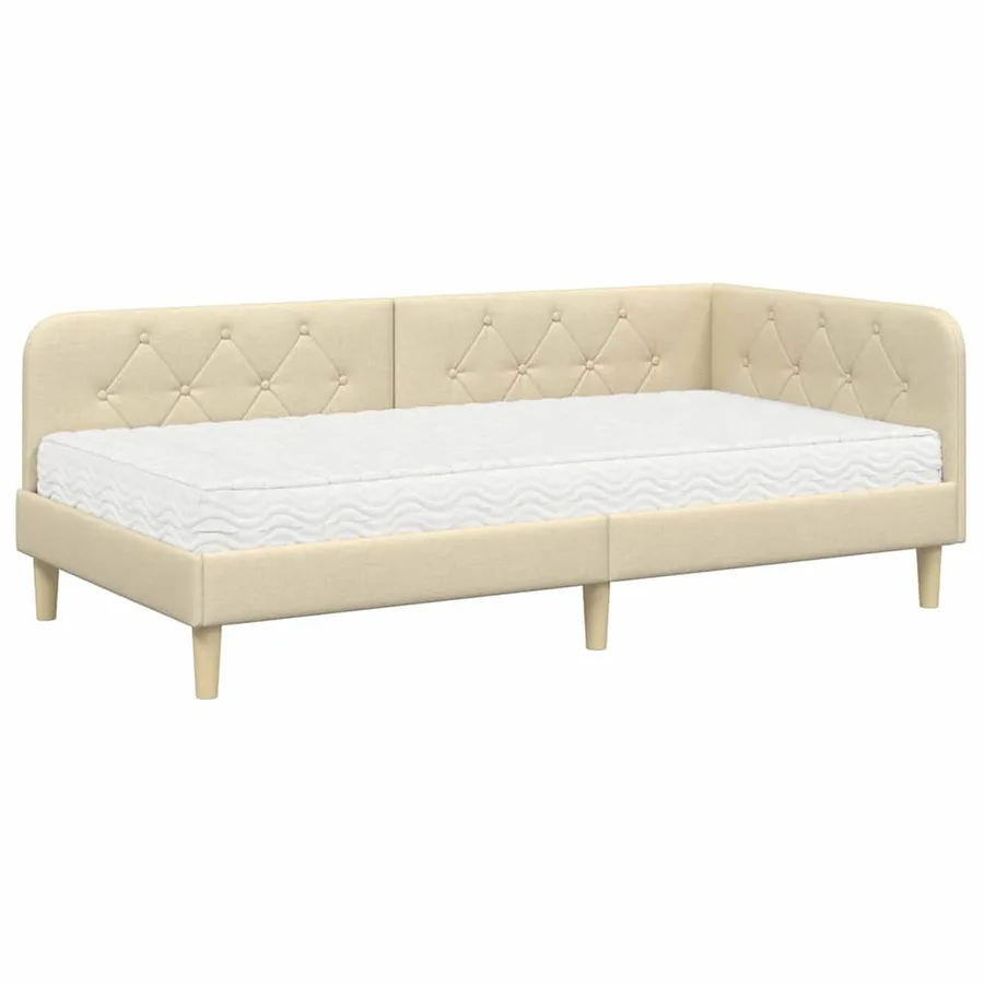 Cadre de lit d'angle Crème 90 x 190 cm tissu - 2