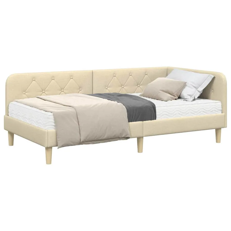 Cadre de lit d'angle Crème 90 x 190 cm tissu - 3