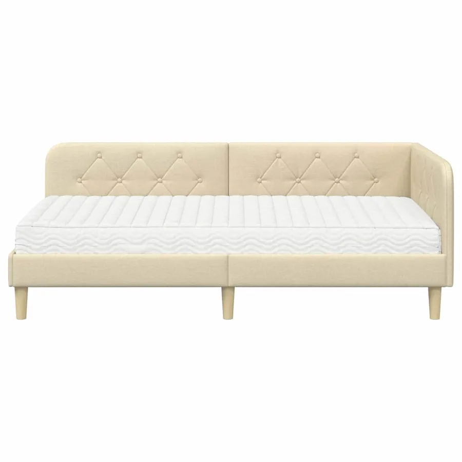 Cadre de lit d'angle Crème 90 x 190 cm tissu - 5