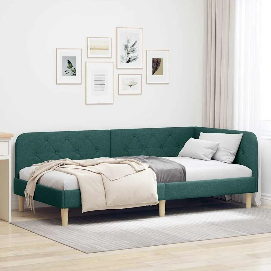 Cadre de lit d'angle Vert foncé 100 x 200 cm tissu