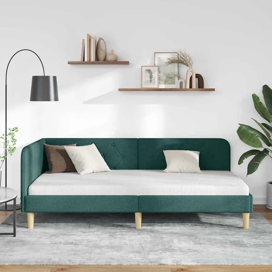 Cadre de lit d'angle Vert foncé 100 x 200 cm tissu - 4