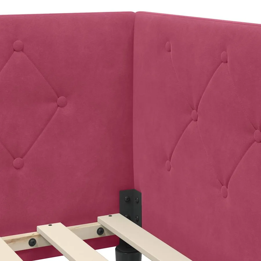 Cadre de lit d'angle Bordeaux 90 x 190 cm Velours - 10