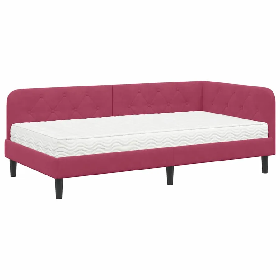 Cadre de lit d'angle Bordeaux 90 x 190 cm Velours - 2