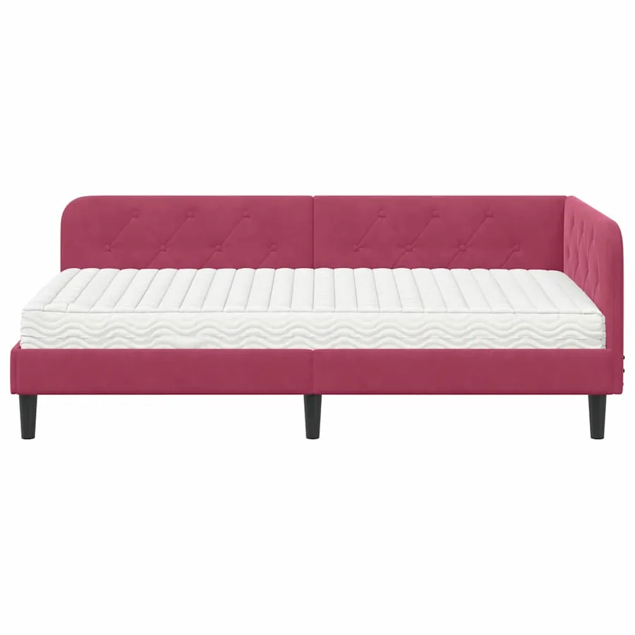 Cadre de lit d'angle Bordeaux 90 x 190 cm Velours - 5