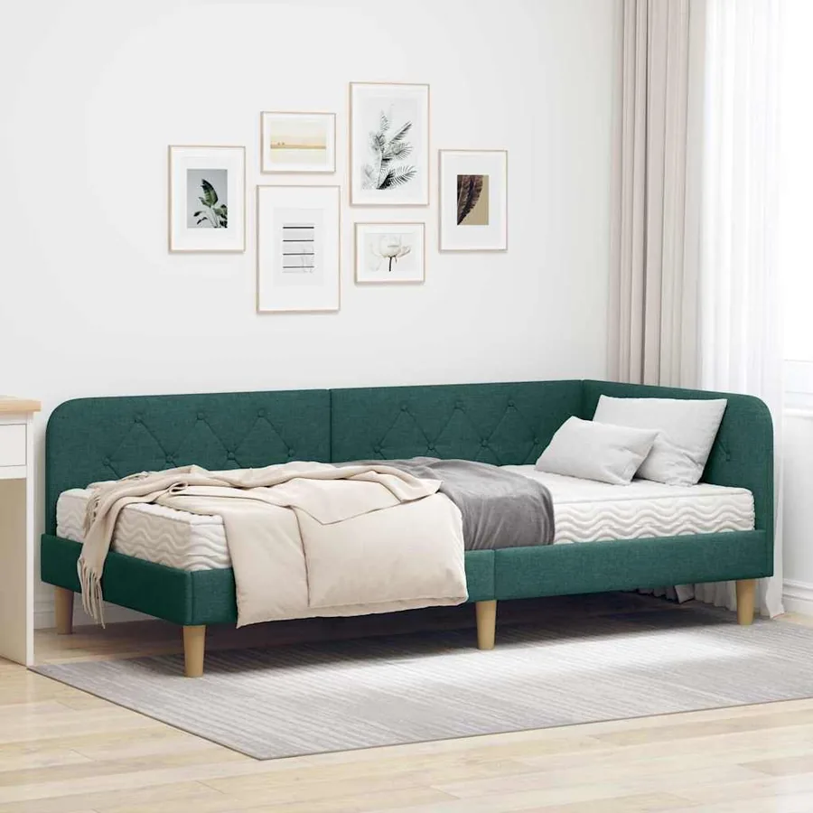 Cadre de lit d'angle Vert foncé 100 x 200 cm tissu
