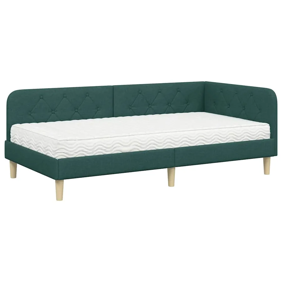Cadre de lit d'angle Vert foncé 100 x 200 cm tissu - 2