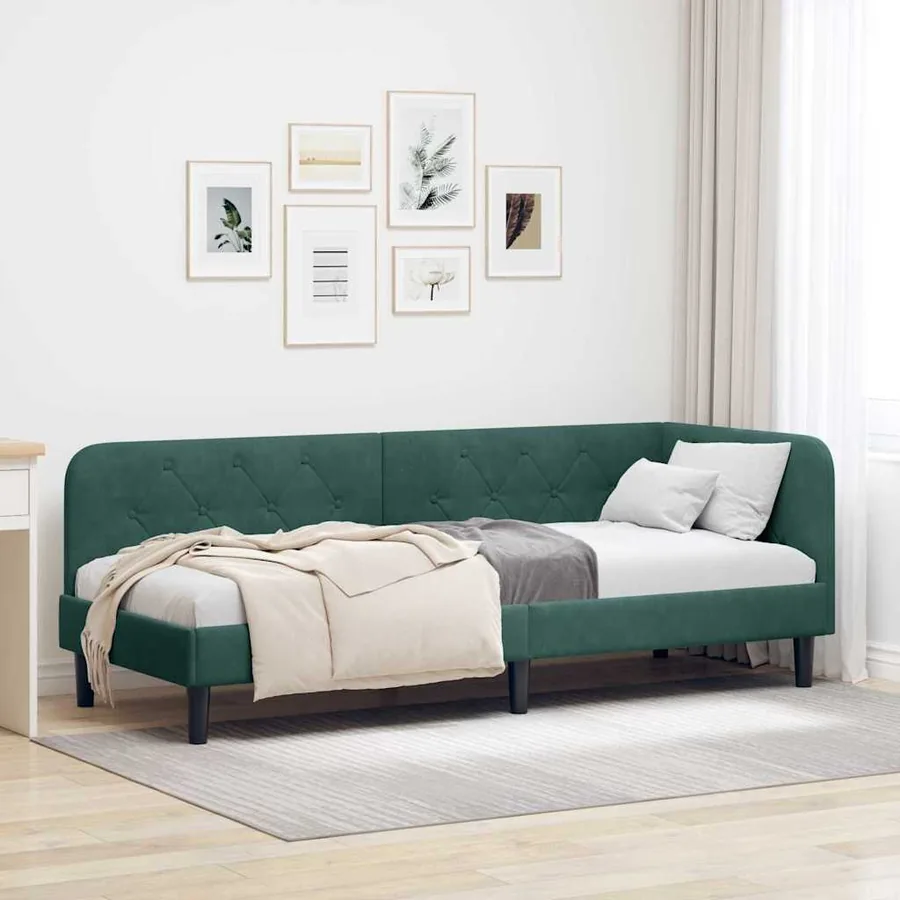 Cadre de lit d'angle Vert foncé 80 x 200 cm Velours