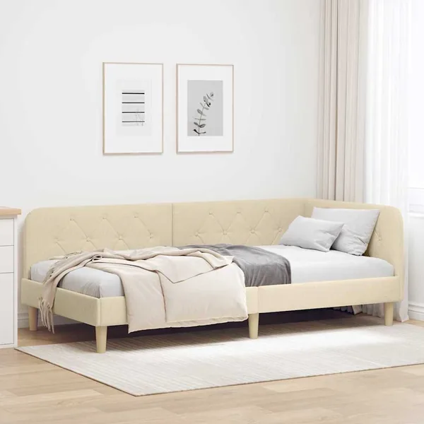 Cadre de lit d'angle Crème 100 x 200 cm tissu