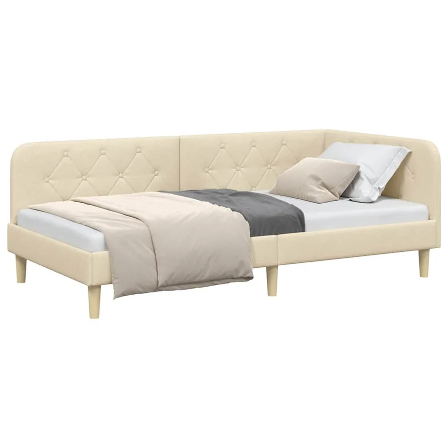 Cadre de lit d'angle Crème 100 x 200 cm tissu - 3