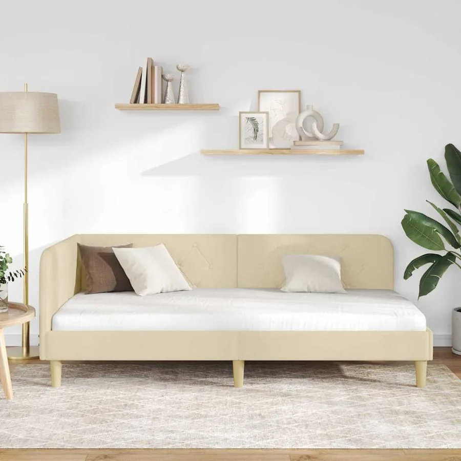 Cadre de lit d'angle Crème 100 x 200 cm tissu - 4
