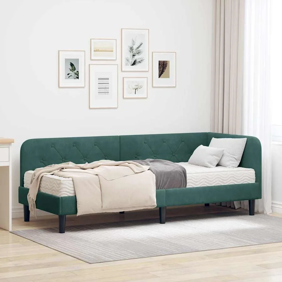 Cadre de lit d'angle Vert foncé 80 x 200 cm Velours