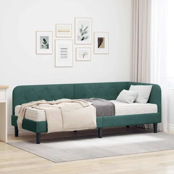 Cadre de lit d'angle Vert foncé 80 x 200 cm Velours