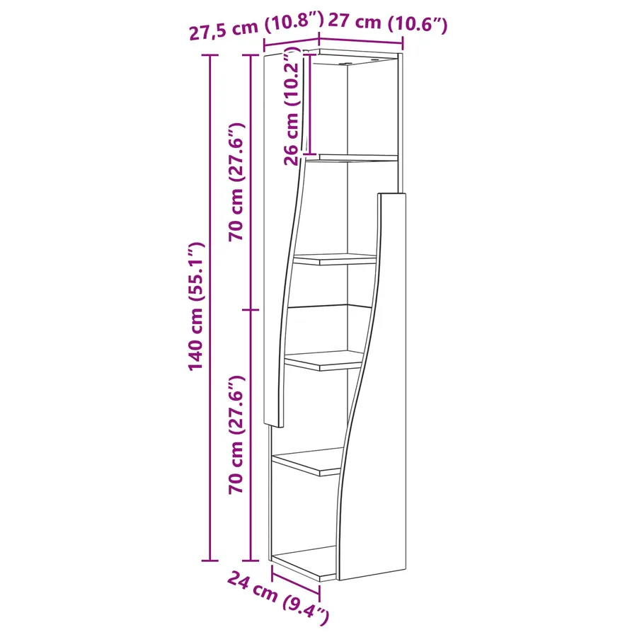 Meuble d'angle 27,5x27x140cm Bois d'ingénierie - 10