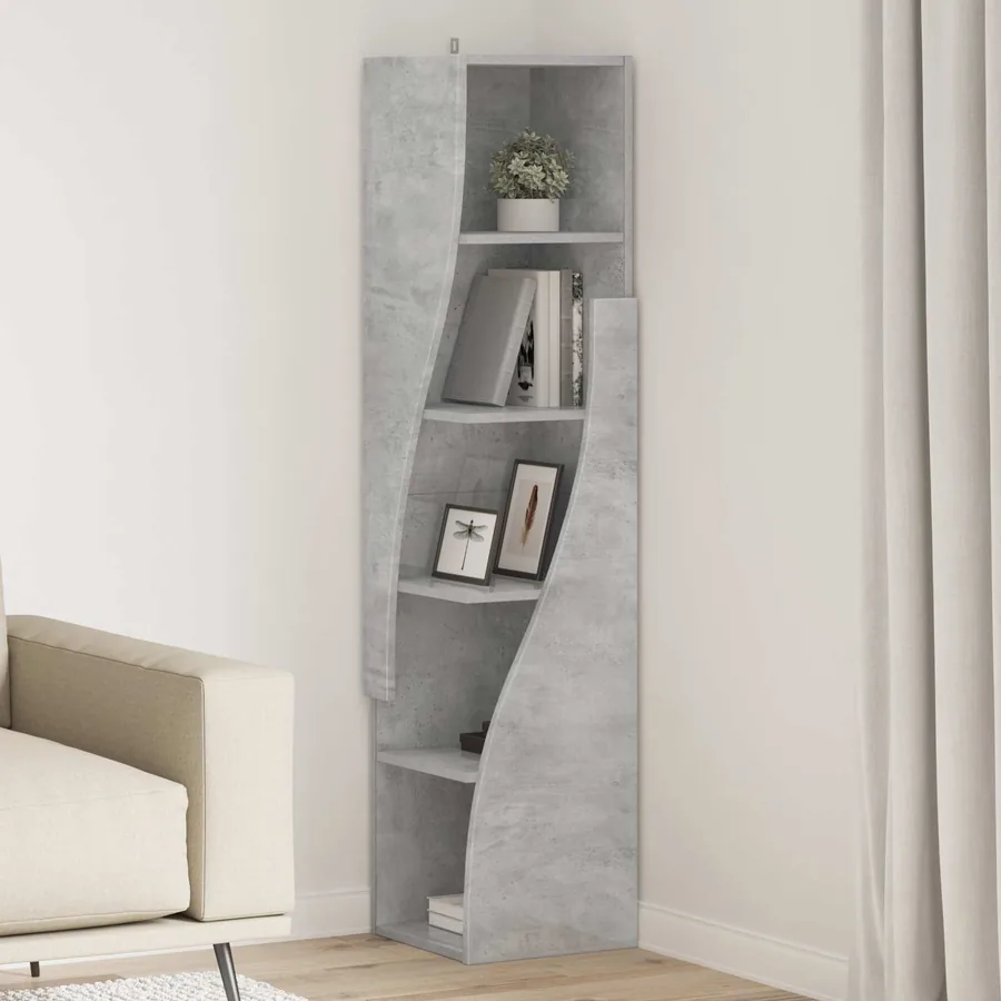 Meuble d'angle Gris béton 32x32x140cm Bois d'ingénierie