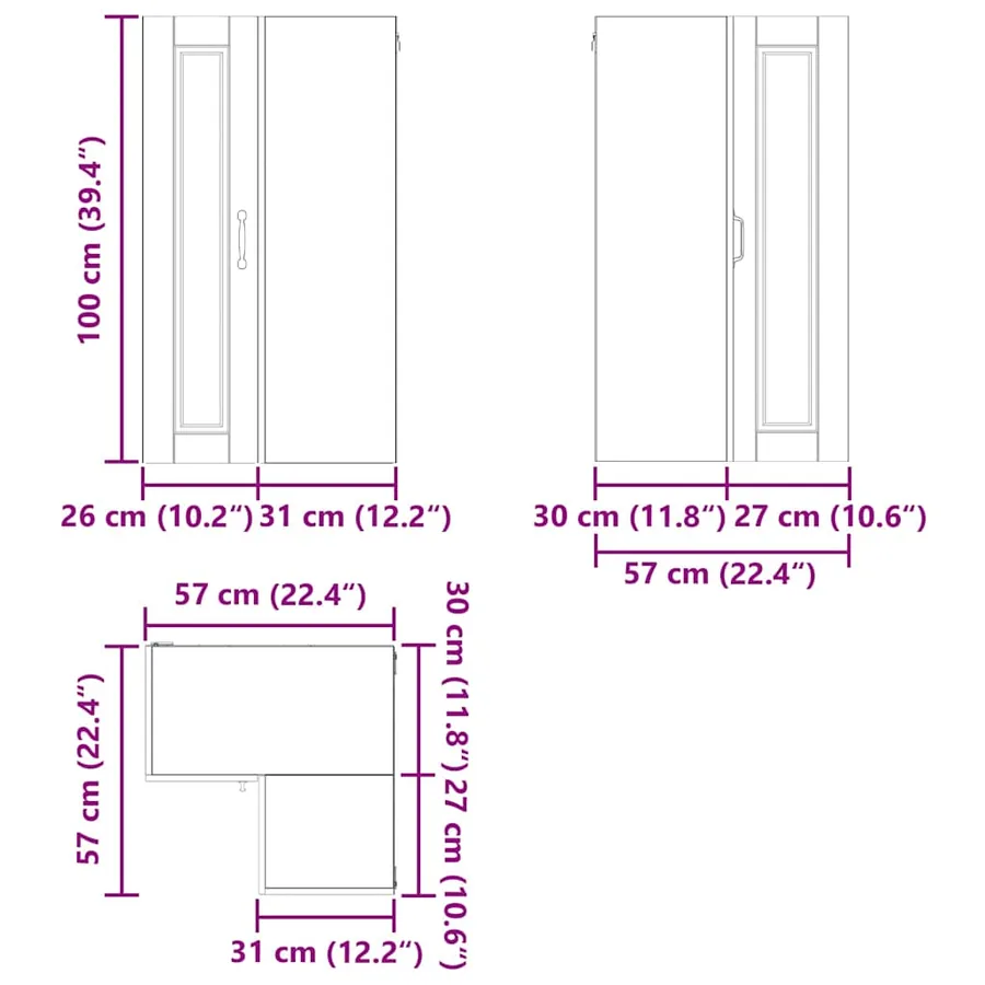 Cabinet d'angle mural PORTO Blanc 57 x 57 x 100 cm - 13