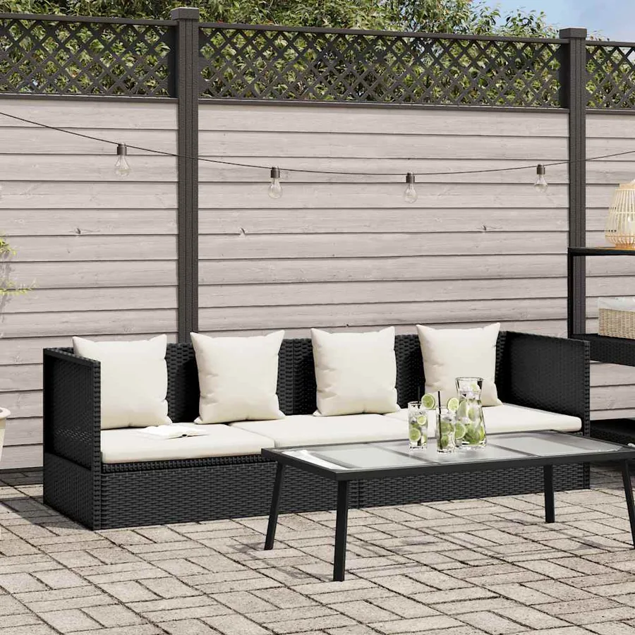 Lit de jardin avec coussin et oreillers Résine tressée Noir